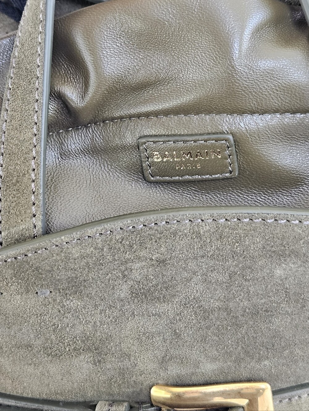 Balmain Khaki Shuffle Mini Belted Top Handle Suede & Leather NWT - Picture 7 of 13